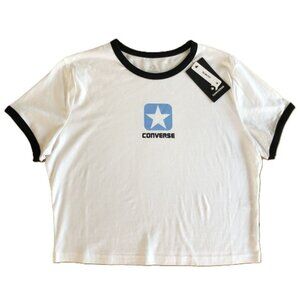 Converse Cropped Ringer Tee Shirt Color:  White/Black Size: M NWT